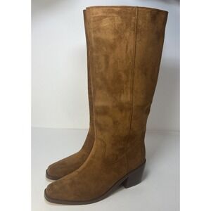 HOCHFART Women's Suede Knee High Boots Size 8.5 Brown‎ Block Heel Square Toe NIB